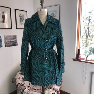 VIA SPIGA Teal/brown Zebra-Print Short TRENCH coat! 2020! Size Medium!